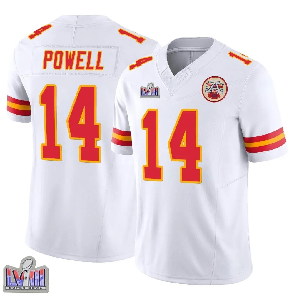 Men's Kansas City Chiefs Cornell Powell Nike Vapor F.U.S.E. Super Bowl LVIII Patch Limited White Jersey Men's Kansas City Chiefs Cornell Powell Nike Vapor F.U.S.E. Super Bowl LVIII Patch Limited White Jersey