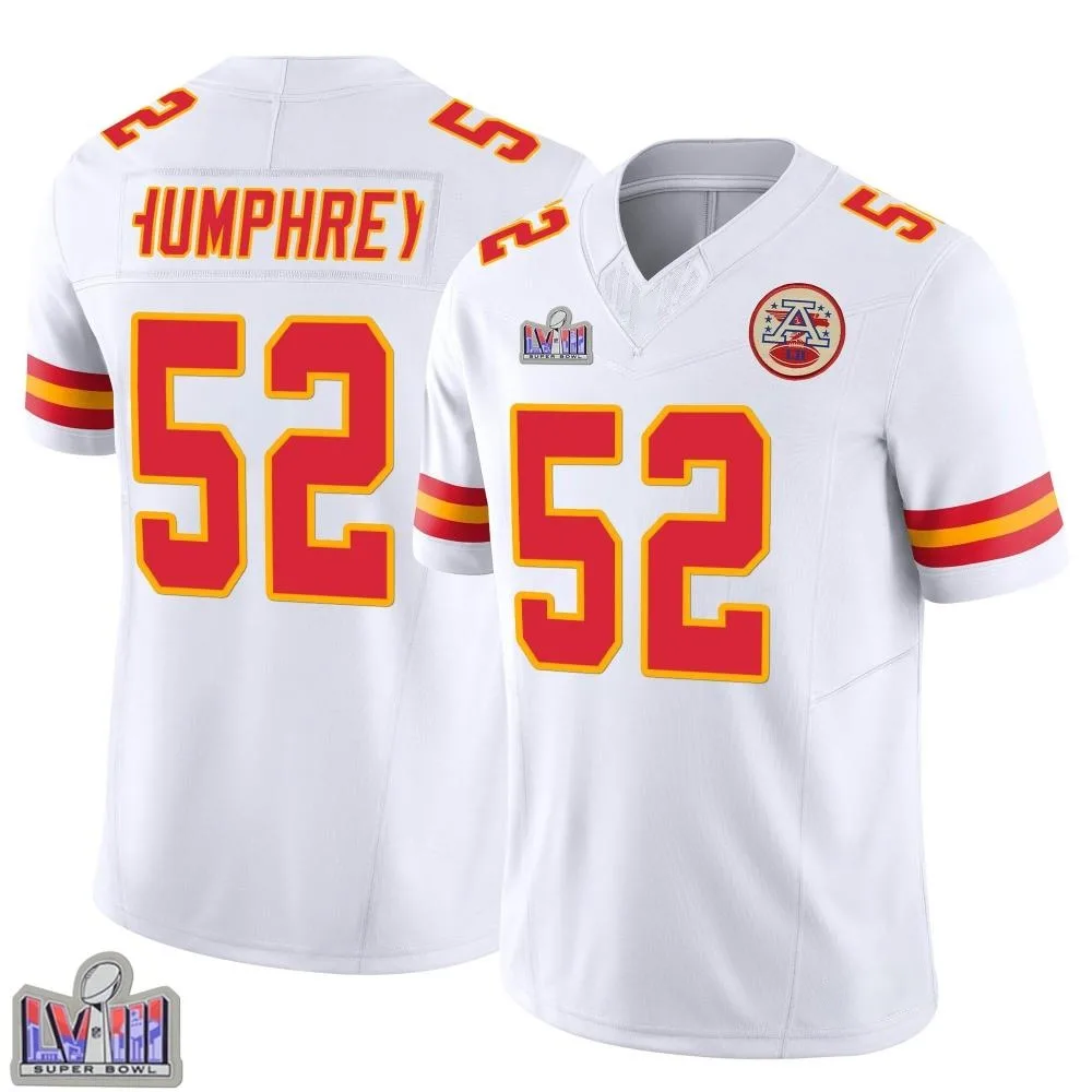 Men's Kansas City Chiefs Creed Humphrey Nike Vapor F.U.S.E. Super Bowl LVIII Patch Limited White Jersey Men's Kansas City Chiefs Creed Humphrey Nike Vapor F.U.S.E. Super Bowl LVIII Patch Limited White Jersey