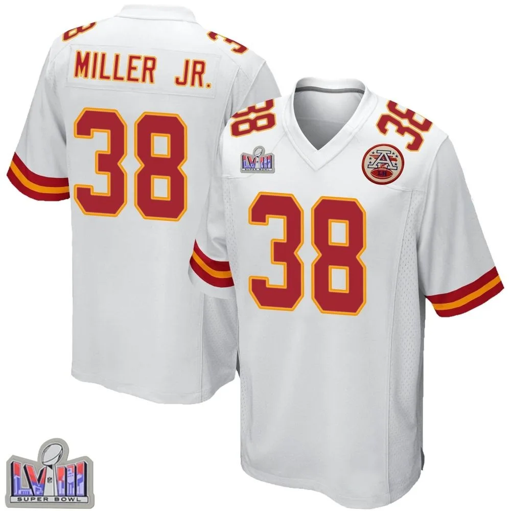 Men's Kansas City Chiefs D.j. Miller Jr. Nike Super Bowl LVIII Patch Game White Jersey Men's Kansas City Chiefs D.j. Miller Jr. Nike Super Bowl LVIII Patch Game White Jersey