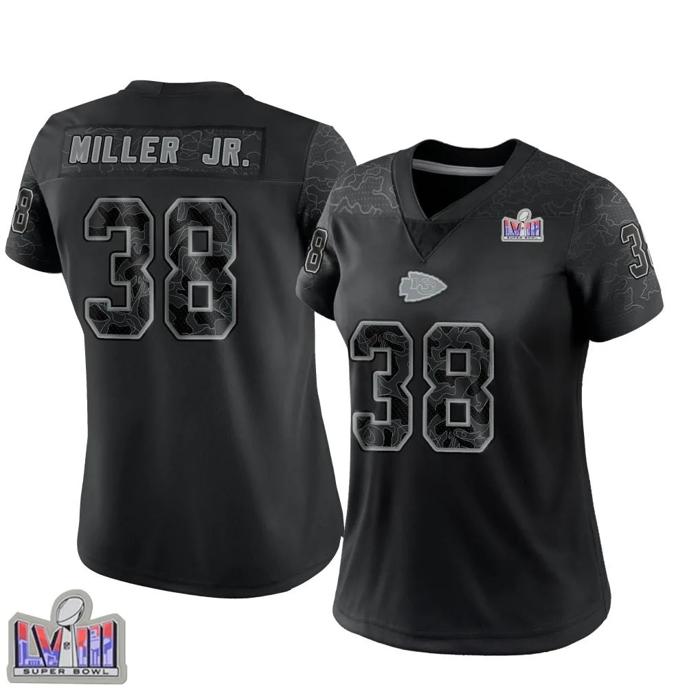 Women's Kansas City Chiefs D.j. Miller Jr. Nike Reflective Super Bowl LVIII Patch Limited Black Jersey Women's Kansas City Chiefs D.j. Miller Jr. Nike Reflective Super Bowl LVIII Patch Limited Black Jersey