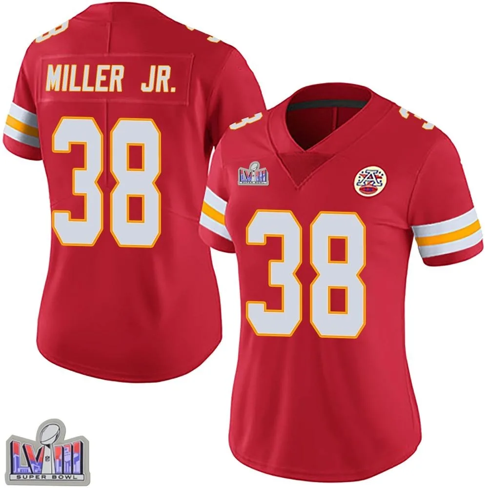 Women's Kansas City Chiefs D.j. Miller Jr. Nike Team Color Vapor Untouchable Super Bowl LVIII Patch Limited Red Jersey Women's Kansas City Chiefs D.j. Miller Jr. Nike Team Color Vapor Untouchable Super Bowl LVIII Patch Limited Red Jersey