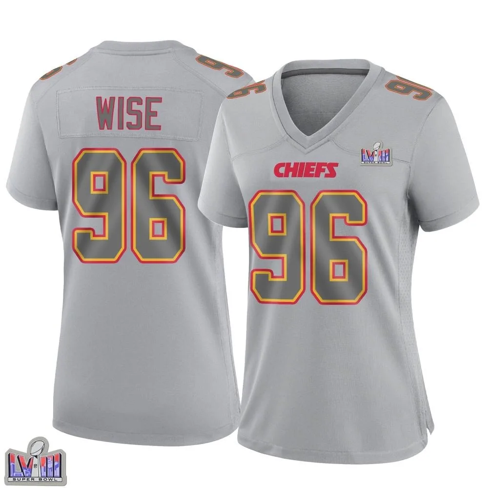 Women's Kansas City Chiefs Daniel Wise Nike Atmosphere Fashion Super Bowl LVIII Patch Game Gray Jersey Women's Kansas City Chiefs Daniel Wise Nike Atmosphere Fashion Super Bowl LVIII Patch Game Gray Jersey