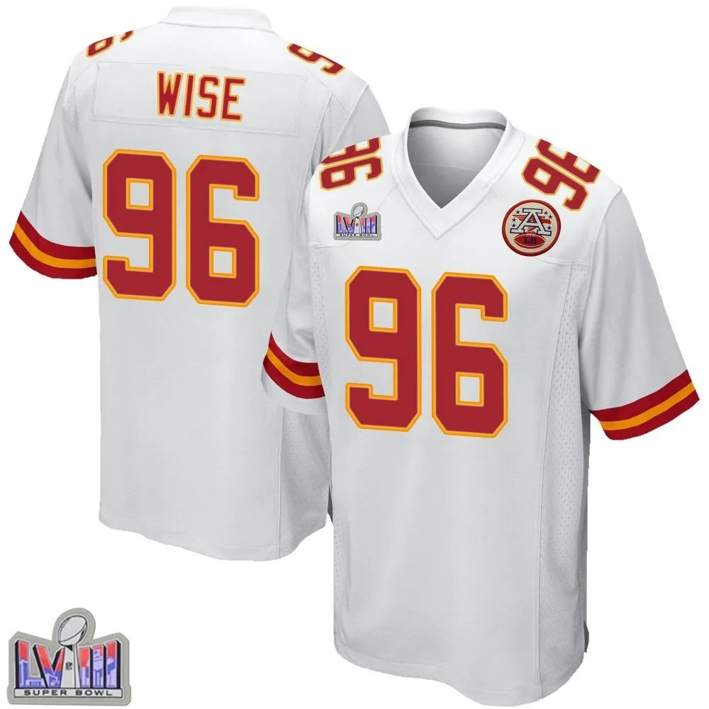 Youth Kansas City Chiefs Daniel Wise Nike Super Bowl LVIII Patch Game White Jersey Youth Kansas City Chiefs Daniel Wise Nike Super Bowl LVIII Patch Game White Jersey