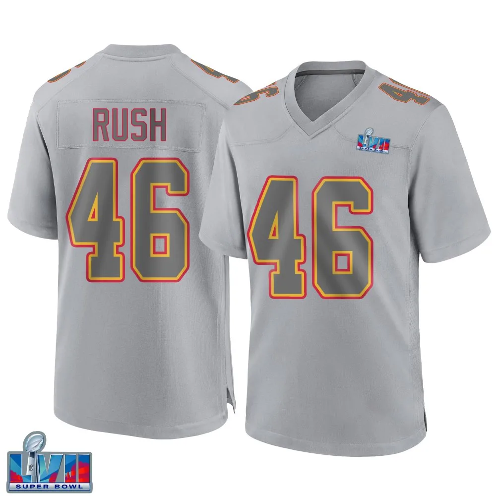 Men's Kansas City Chiefs Darius Rush Nike Atmosphere Fashion Super Bowl LVII Patch Game Gray Jersey Men's Kansas City Chiefs Darius Rush Nike Atmosphere Fashion Super Bowl LVII Patch Game Gray Jersey