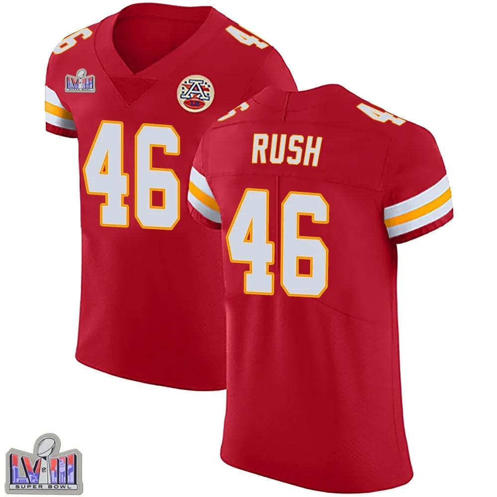 Men's Kansas City Chiefs Darius Rush Nike Team Color Vapor Untouchable Super Bowl LVIII Patch Elite Red Jersey Men's Kansas City Chiefs Darius Rush Nike Team Color Vapor Untouchable Super Bowl LVIII Patch Elite Red Jersey