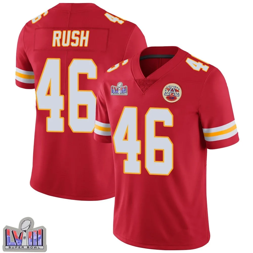 Men's Kansas City Chiefs Darius Rush Nike Team Color Vapor Untouchable Super Bowl LVIII Patch Limited Red Jersey Men's Kansas City Chiefs Darius Rush Nike Team Color Vapor Untouchable Super Bowl LVIII Patch Limited Red Jersey