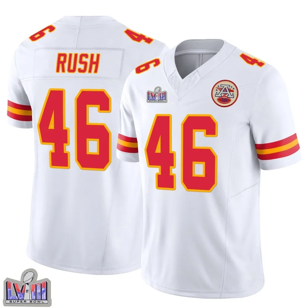 Men's Kansas City Chiefs Darius Rush Nike Vapor F.U.S.E. Super Bowl LVIII Patch Limited White Jersey Men's Kansas City Chiefs Darius Rush Nike Vapor F.U.S.E. Super Bowl LVIII Patch Limited White Jersey