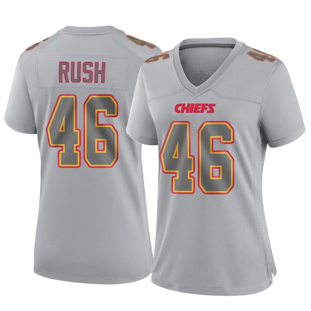 Women's Kansas City Chiefs Darius Rush Nike Atmosphere Fashion Game Gray Jersey Women's Kansas City Chiefs Darius Rush Nike Atmosphere Fashion Game Gray Jersey