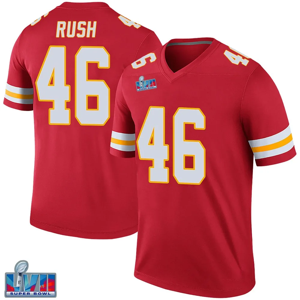 Youth Kansas City Chiefs Darius Rush Nike Color Rush Super Bowl LVII Patch Legend Red Jersey Youth Kansas City Chiefs Darius Rush Nike Color Rush Super Bowl LVII Patch Legend Red Jersey
