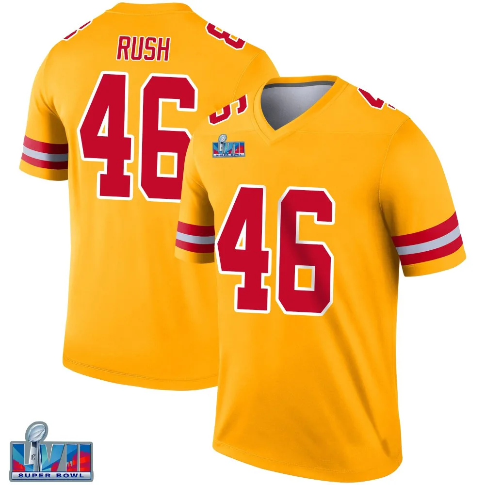 Youth Kansas City Chiefs Darius Rush Nike Inverted Super Bowl LVII Patch Legend Gold Jersey Youth Kansas City Chiefs Darius Rush Nike Inverted Super Bowl LVII Patch Legend Gold Jersey