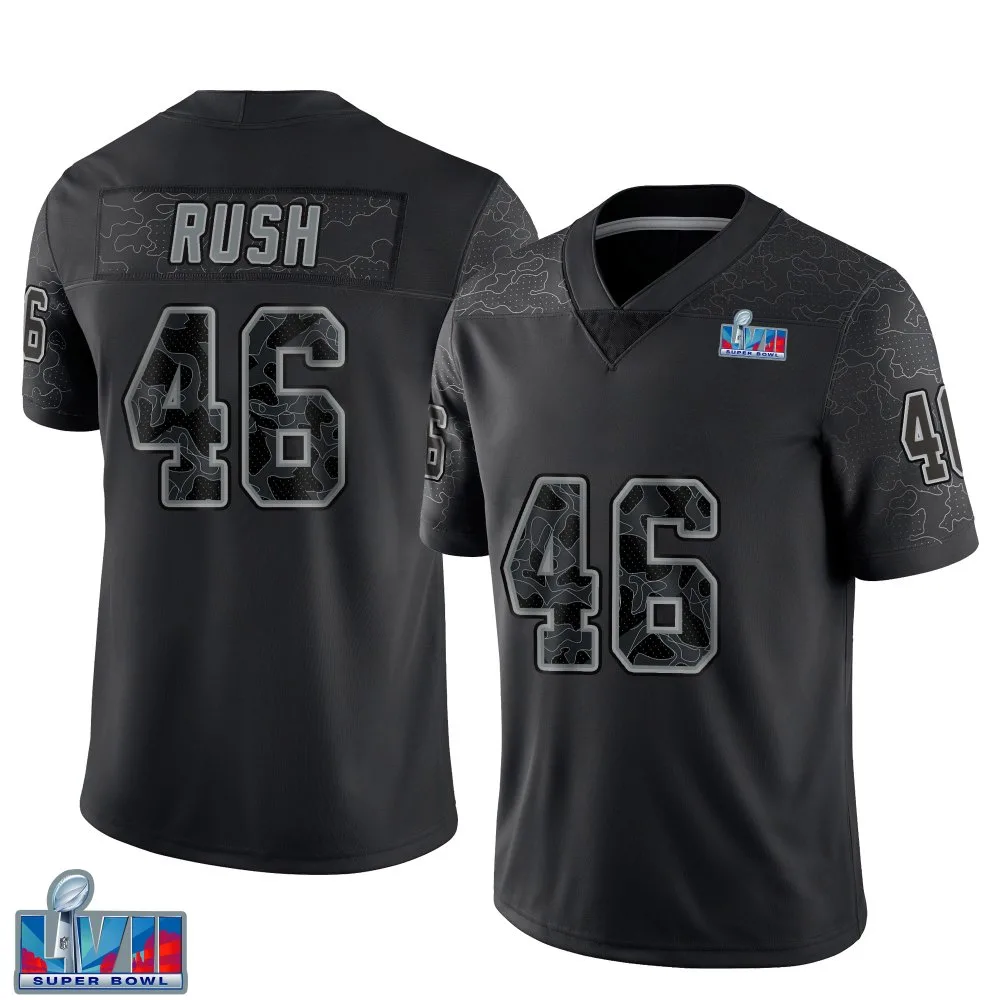 Youth Kansas City Chiefs Darius Rush Nike Reflective Super Bowl LVII Patch Limited Black Jersey Youth Kansas City Chiefs Darius Rush Nike Reflective Super Bowl LVII Patch Limited Black Jersey