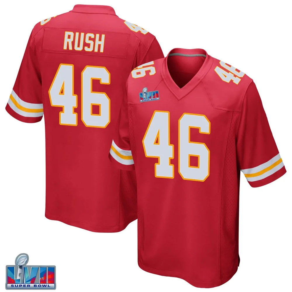 Youth Kansas City Chiefs Darius Rush Nike Team Color Super Bowl LVII Patch Game Red Jersey Youth Kansas City Chiefs Darius Rush Nike Team Color Super Bowl LVII Patch Game Red Jersey
