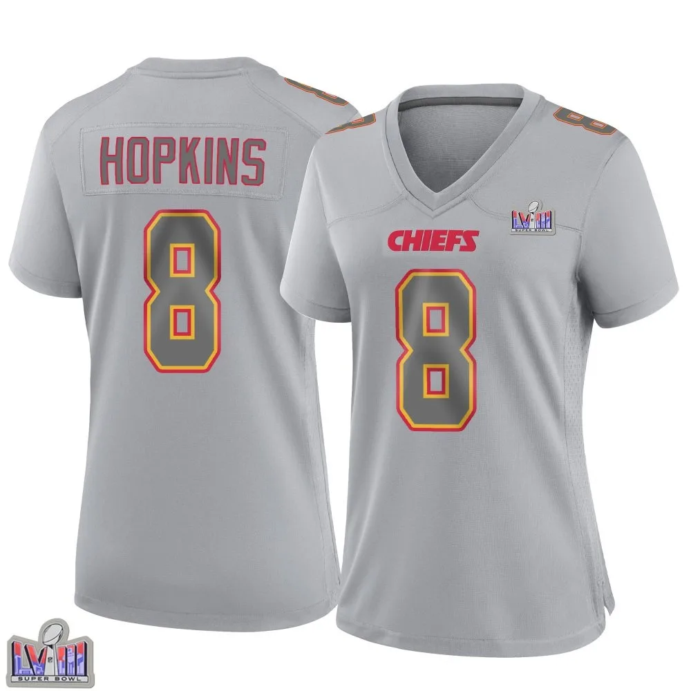Women's Kansas City Chiefs Deandre Hopkins Nike Atmosphere Fashion Super Bowl LVIII Patch Game Gray Jersey Women's Kansas City Chiefs Deandre Hopkins Nike Atmosphere Fashion Super Bowl LVIII Patch Game Gray Jersey