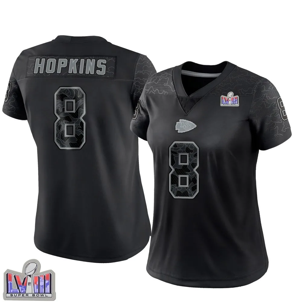 Women's Kansas City Chiefs Deandre Hopkins Nike Reflective Super Bowl LVIII Patch Limited Black Jersey Women's Kansas City Chiefs Deandre Hopkins Nike Reflective Super Bowl LVIII Patch Limited Black Jersey