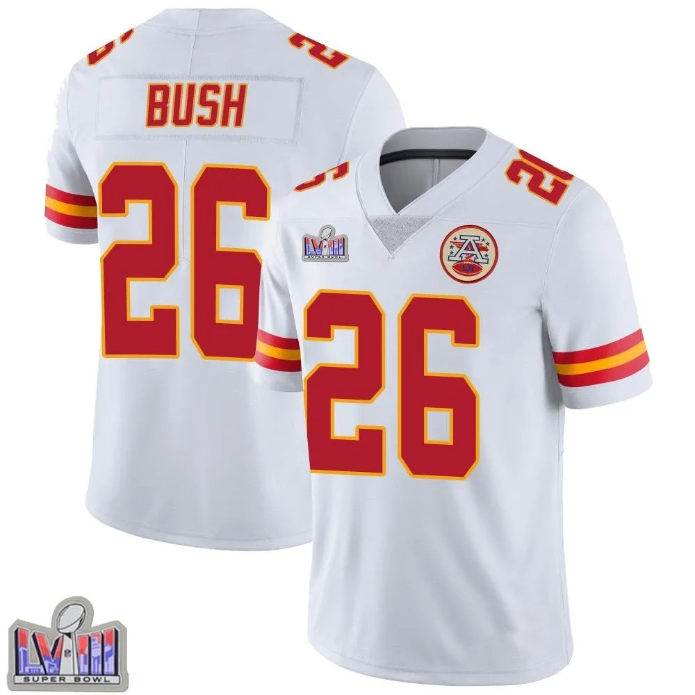 Men's Kansas City Chiefs Deon Bush Nike Vapor Untouchable Super Bowl LVIII Patch Limited White Jersey Men's Kansas City Chiefs Deon Bush Nike Vapor Untouchable Super Bowl LVIII Patch Limited White Jersey