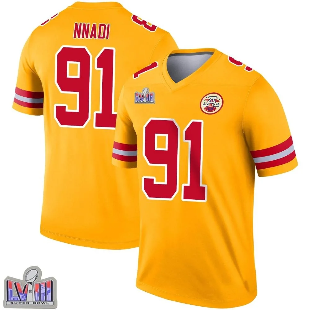 Men's Kansas City Chiefs Derrick Nnadi Nike Inverted Super Bowl LVIII Patch Legend Gold Jersey Men's Kansas City Chiefs Derrick Nnadi Nike Inverted Super Bowl LVIII Patch Legend Gold Jersey