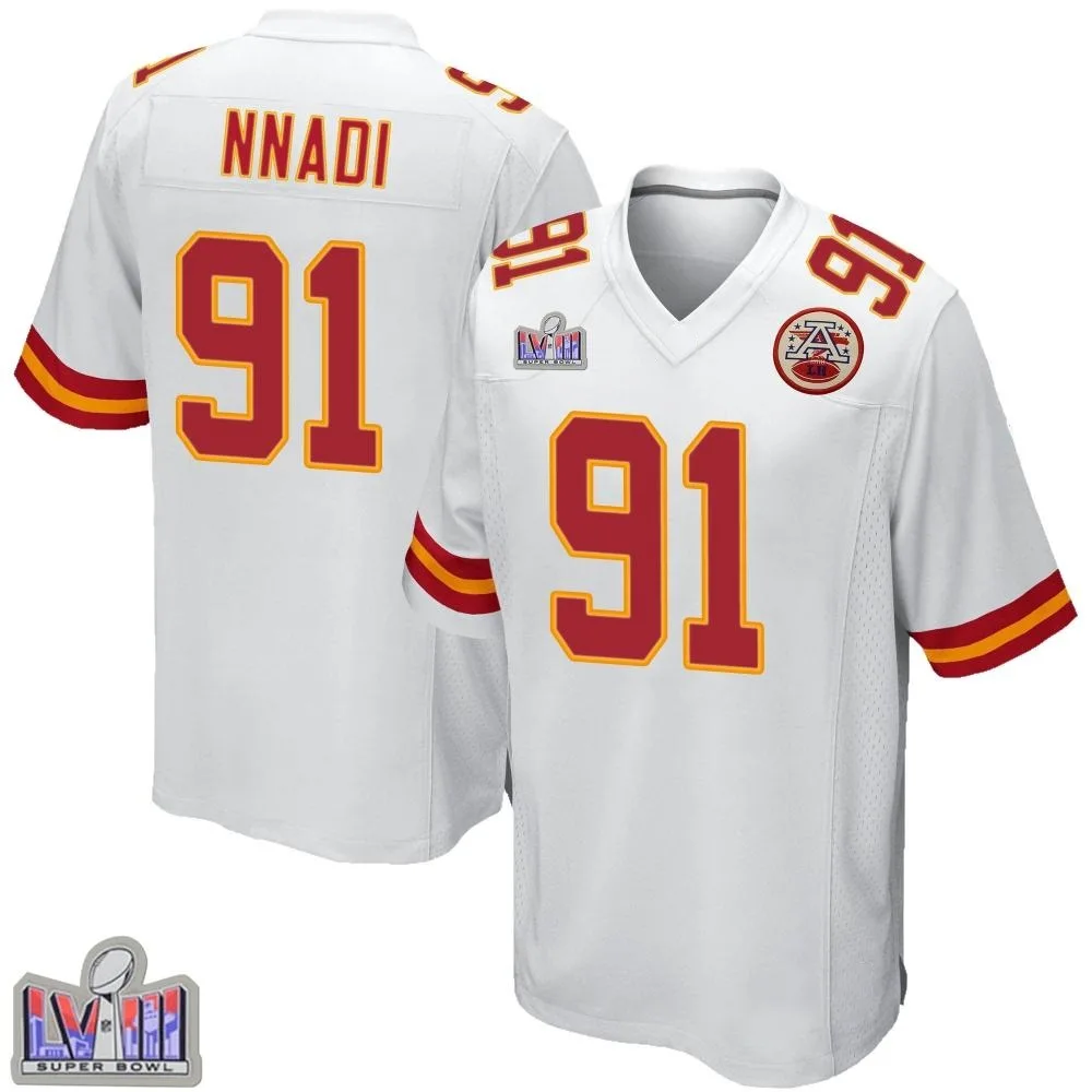 Men's Kansas City Chiefs Derrick Nnadi Nike Super Bowl LVIII Patch Game White Jersey Men's Kansas City Chiefs Derrick Nnadi Nike Super Bowl LVIII Patch Game White Jersey
