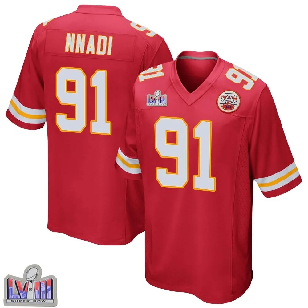 Men's Kansas City Chiefs Derrick Nnadi Nike Team Color Super Bowl LVIII Patch Game Red Jersey Men's Kansas City Chiefs Derrick Nnadi Nike Team Color Super Bowl LVIII Patch Game Red Jersey