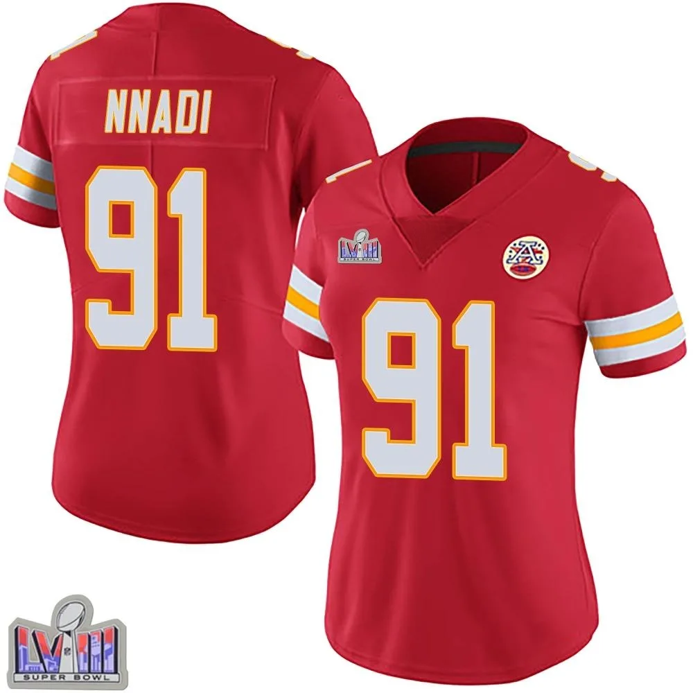 Women's Kansas City Chiefs Derrick Nnadi Nike Team Color Vapor Untouchable Super Bowl LVIII Patch Limited Red Jersey Women's Kansas City Chiefs Derrick Nnadi Nike Team Color Vapor Untouchable Super Bowl LVIII Patch Limited Red Jersey
