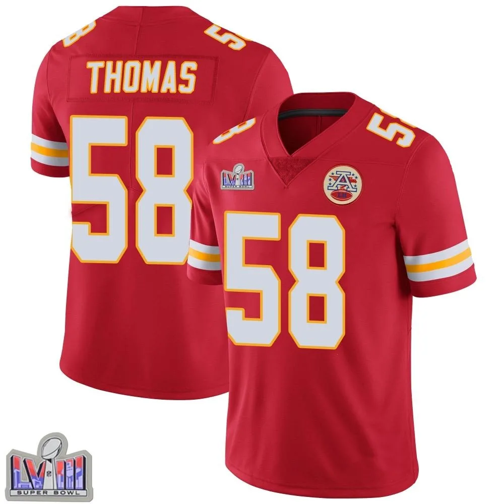 Men's Kansas City Chiefs Derrick Thomas Nike Team Color Vapor Untouchable Super Bowl LVIII Patch Limited Red Jersey Men's Kansas City Chiefs Derrick Thomas Nike Team Color Vapor Untouchable Super Bowl LVIII Patch Limited Red Jersey