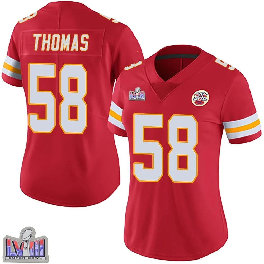 Women's Kansas City Chiefs Derrick Thomas Nike Team Color Vapor Untouchable Super Bowl LVIII Patch Limited Red Jersey Women's Kansas City Chiefs Derrick Thomas Nike Team Color Vapor Untouchable Super Bowl LVIII Patch Limited Red Jersey