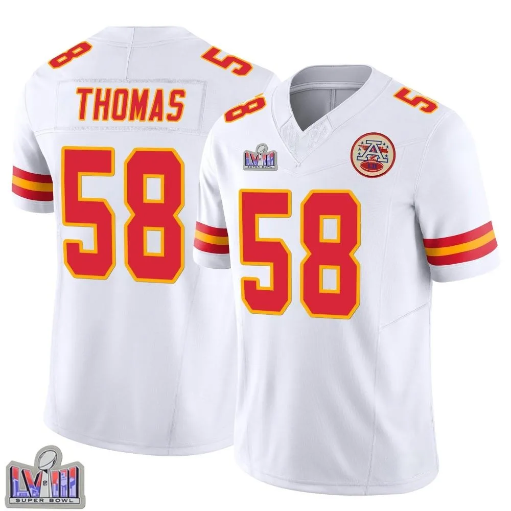 Youth Kansas City Chiefs Derrick Thomas Nike Vapor F.U.S.E. Super Bowl LVIII Patch Limited White Jersey Youth Kansas City Chiefs Derrick Thomas Nike Vapor F.U.S.E. Super Bowl LVIII Patch Limited White Jersey