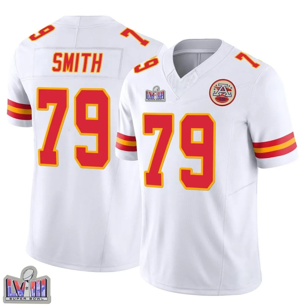 Men's Kansas City Chiefs Donovan Smith Nike Vapor F.U.S.E. Super Bowl LVIII Patch Limited White Jersey Men's Kansas City Chiefs Donovan Smith Nike Vapor F.U.S.E. Super Bowl LVIII Patch Limited White Jersey