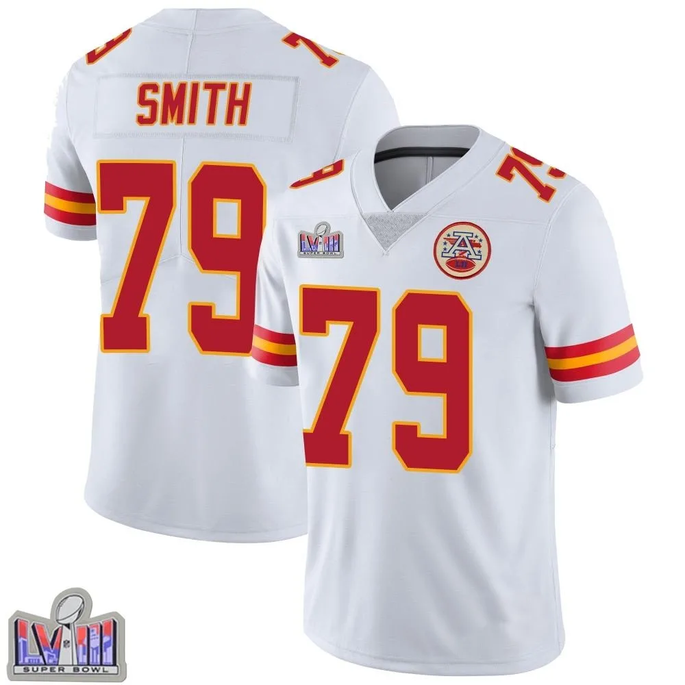 Men's Kansas City Chiefs Donovan Smith Nike Vapor Untouchable Super Bowl LVIII Patch Limited White Jersey Men's Kansas City Chiefs Donovan Smith Nike Vapor Untouchable Super Bowl LVIII Patch Limited White Jersey