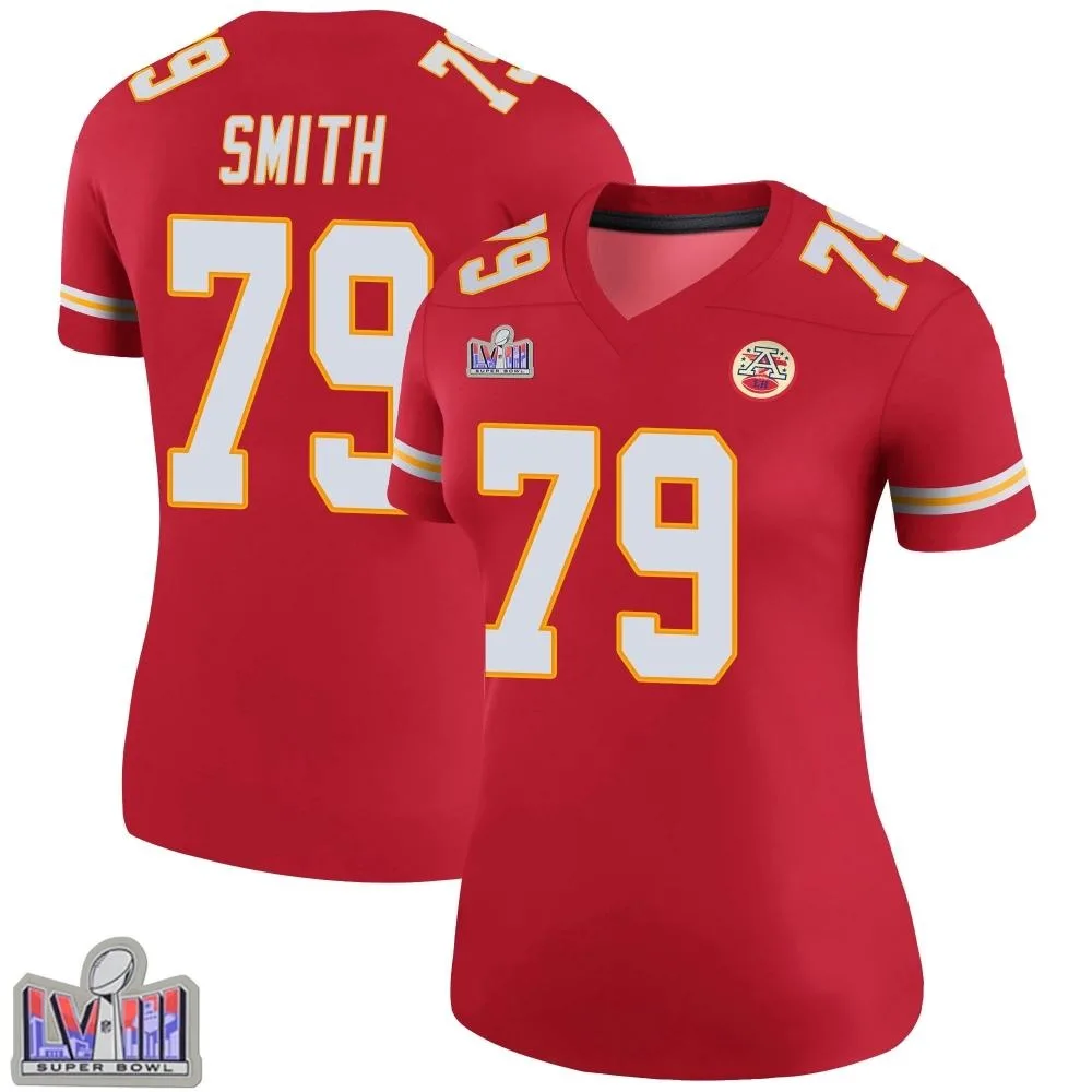 Women's Kansas City Chiefs Donovan Smith Nike Color Rush Super Bowl LVIII Patch Legend Red Jersey Women's Kansas City Chiefs Donovan Smith Nike Color Rush Super Bowl LVIII Patch Legend Red Jersey