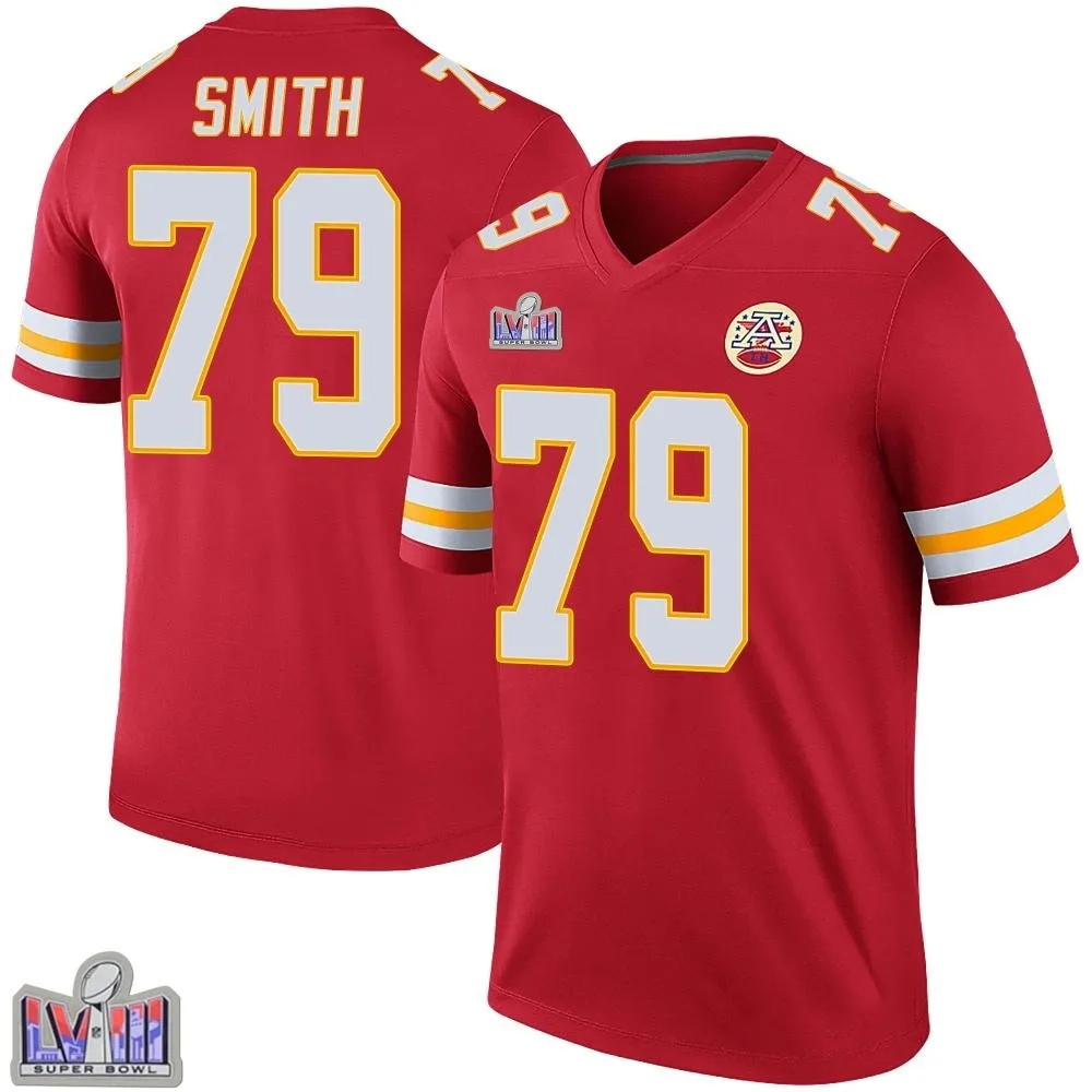 Youth Kansas City Chiefs Donovan Smith Nike Color Rush Super Bowl LVIII Patch Legend Red Jersey Youth Kansas City Chiefs Donovan Smith Nike Color Rush Super Bowl LVIII Patch Legend Red Jersey
