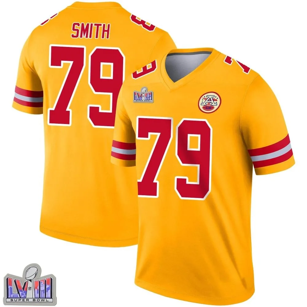 Youth Kansas City Chiefs Donovan Smith Nike Inverted Super Bowl LVIII Patch Legend Gold Jersey Youth Kansas City Chiefs Donovan Smith Nike Inverted Super Bowl LVIII Patch Legend Gold Jersey