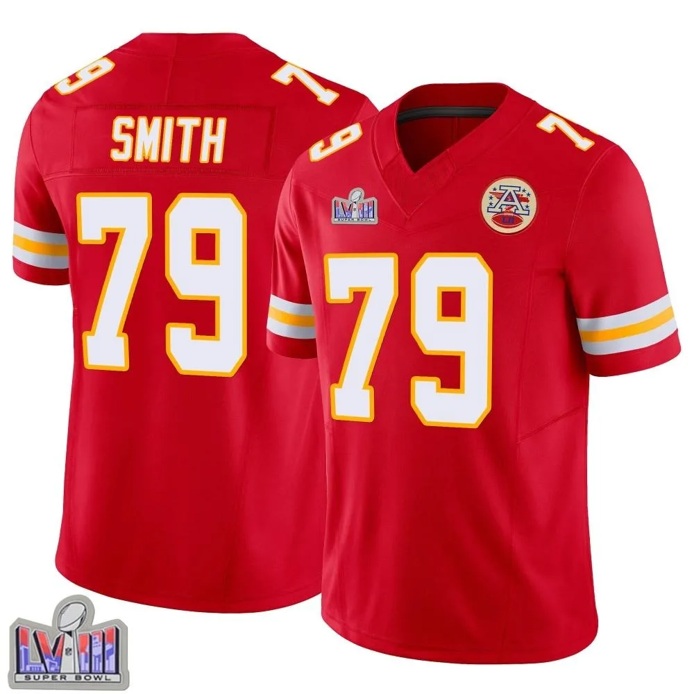 Youth Kansas City Chiefs Donovan Smith Nike Vapor F.U.S.E. Super Bowl LVIII Patch Limited Red Jersey Youth Kansas City Chiefs Donovan Smith Nike Vapor F.U.S.E. Super Bowl LVIII Patch Limited Red Jersey