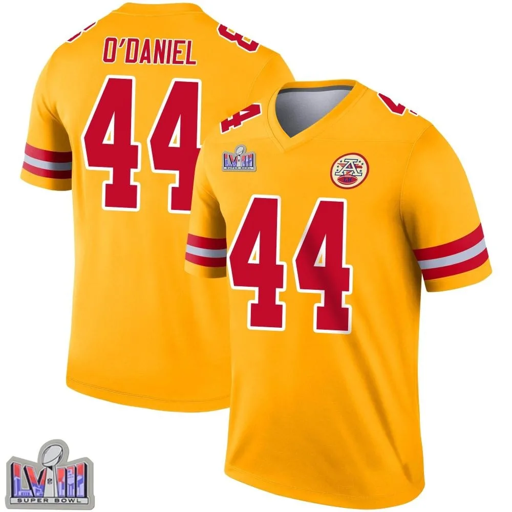 Men's Kansas City Chiefs Dorian O'daniel Nike Inverted Super Bowl LVIII Patch Legend Gold Jersey Men's Kansas City Chiefs Dorian O'daniel Nike Inverted Super Bowl LVIII Patch Legend Gold Jersey