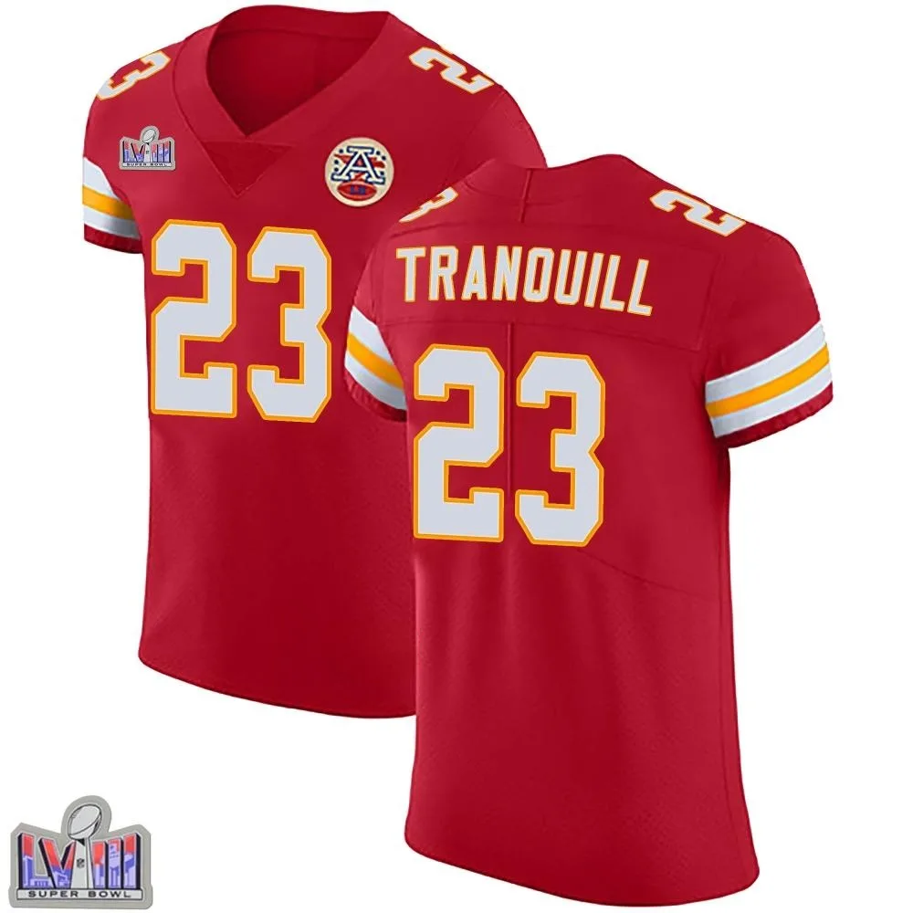 Men's Kansas City Chiefs Drue Tranquill Nike Team Color Vapor Untouchable Super Bowl LVIII Patch Elite Red Jersey Men's Kansas City Chiefs Drue Tranquill Nike Team Color Vapor Untouchable Super Bowl LVIII Patch Elite Red Jersey
