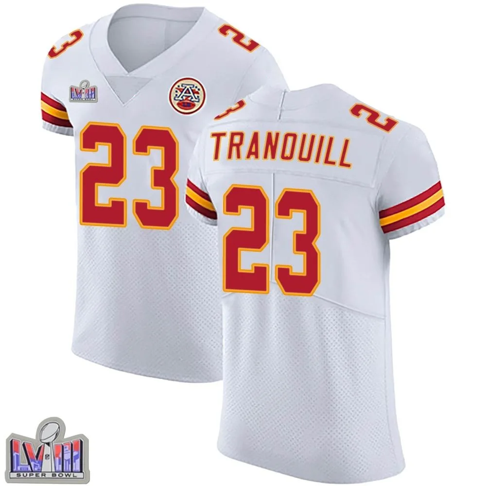 Men's Kansas City Chiefs Drue Tranquill Nike Vapor Untouchable Super Bowl LVIII Patch Elite White Jersey Men's Kansas City Chiefs Drue Tranquill Nike Vapor Untouchable Super Bowl LVIII Patch Elite White Jersey