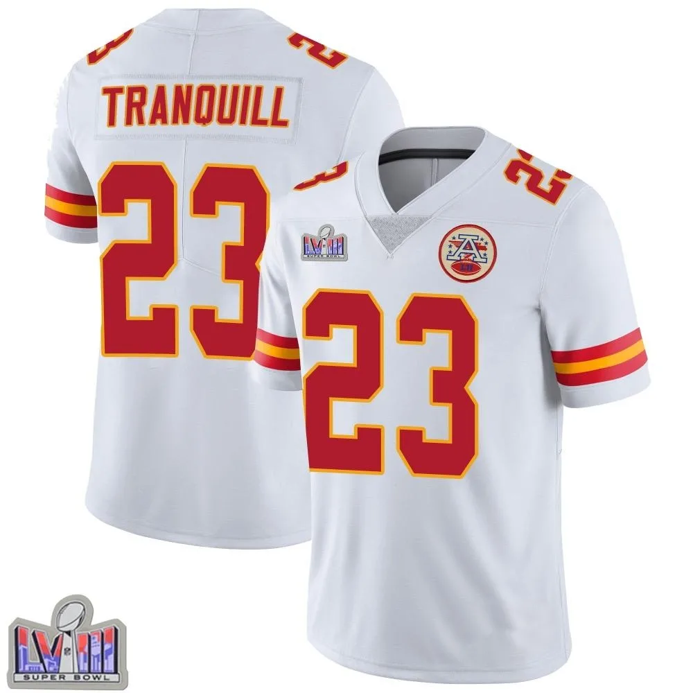 Men's Kansas City Chiefs Drue Tranquill Nike Vapor Untouchable Super Bowl LVIII Patch Limited White Jersey Men's Kansas City Chiefs Drue Tranquill Nike Vapor Untouchable Super Bowl LVIII Patch Limited White Jersey