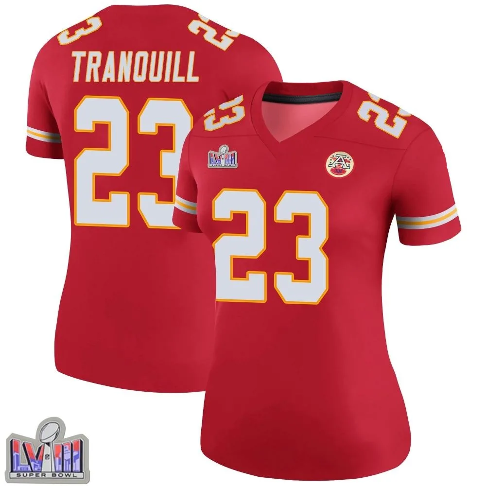 Women's Kansas City Chiefs Drue Tranquill Nike Color Rush Super Bowl LVIII Patch Legend Red Jersey Women's Kansas City Chiefs Drue Tranquill Nike Color Rush Super Bowl LVIII Patch Legend Red Jersey