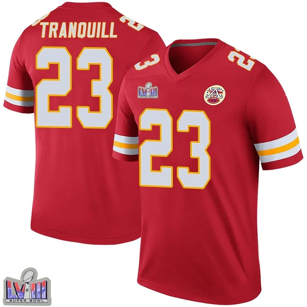 Youth Kansas City Chiefs Drue Tranquill Nike Color Rush Super Bowl LVIII Patch Legend Red Jersey Youth Kansas City Chiefs Drue Tranquill Nike Color Rush Super Bowl LVIII Patch Legend Red Jersey