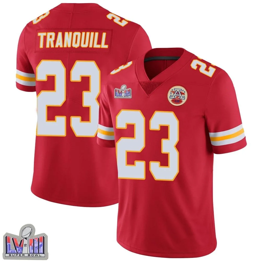 Youth Kansas City Chiefs Drue Tranquill Nike Team Color Vapor Untouchable Super Bowl LVIII Patch Limited Red Jersey Youth Kansas City Chiefs Drue Tranquill Nike Team Color Vapor Untouchable Super Bowl LVIII Patch Limited Red Jersey
