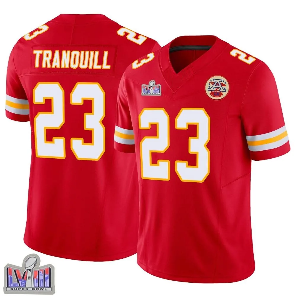 Youth Kansas City Chiefs Drue Tranquill Nike Vapor F.U.S.E. Super Bowl LVIII Patch Limited Red Jersey Youth Kansas City Chiefs Drue Tranquill Nike Vapor F.U.S.E. Super Bowl LVIII Patch Limited Red Jersey