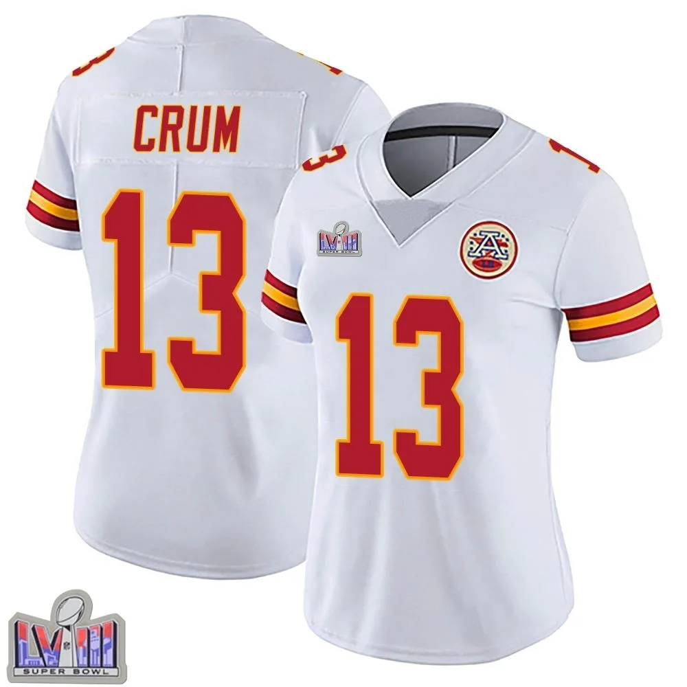 Women's Kansas City Chiefs Dustin Crum Nike Vapor Untouchable Super Bowl LVIII Patch Limited White Jersey Women's Kansas City Chiefs Dustin Crum Nike Vapor Untouchable Super Bowl LVIII Patch Limited White Jersey