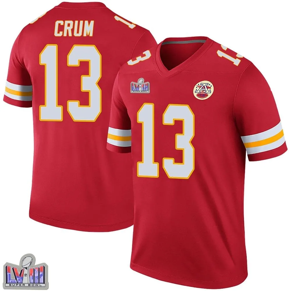 Youth Kansas City Chiefs Dustin Crum Nike Color Rush Super Bowl LVIII Patch Legend Red Jersey Youth Kansas City Chiefs Dustin Crum Nike Color Rush Super Bowl LVIII Patch Legend Red Jersey