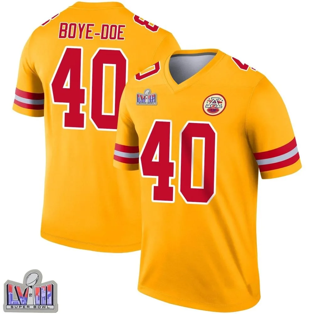 Men's Kansas City Chiefs Ekow Boye-Doe Nike Inverted Super Bowl LVIII Patch Legend Gold Jersey Men's Kansas City Chiefs Ekow Boye-Doe Nike Inverted Super Bowl LVIII Patch Legend Gold Jersey
