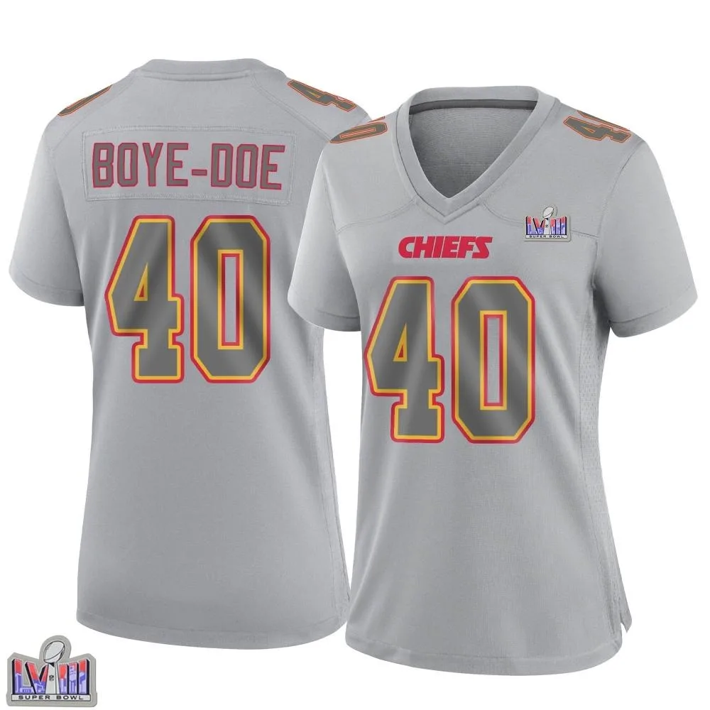 Women's Kansas City Chiefs Ekow Boye-Doe Nike Atmosphere Fashion Super Bowl LVIII Patch Game Gray Jersey Women's Kansas City Chiefs Ekow Boye-Doe Nike Atmosphere Fashion Super Bowl LVIII Patch Game Gray Jersey