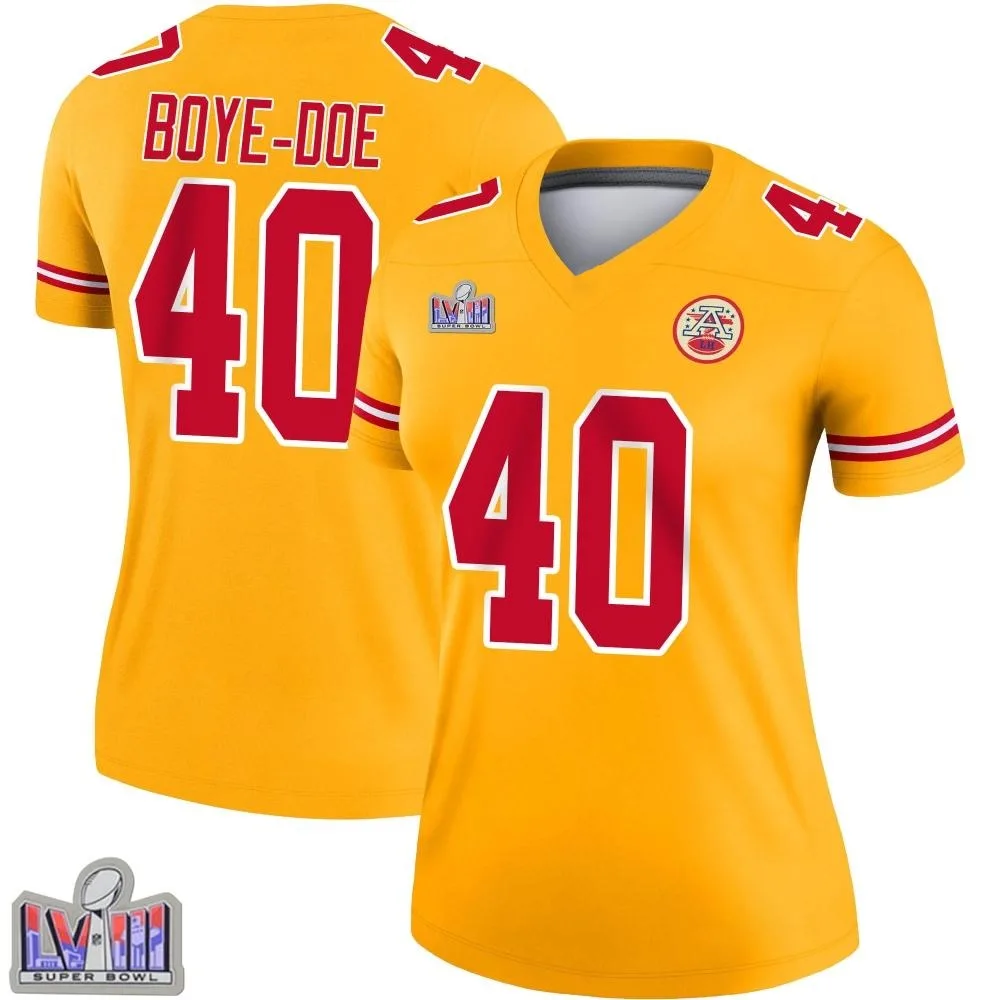 Women's Kansas City Chiefs Ekow Boye-Doe Nike Inverted Super Bowl LVIII Patch Legend Gold Jersey Women's Kansas City Chiefs Ekow Boye-Doe Nike Inverted Super Bowl LVIII Patch Legend Gold Jersey