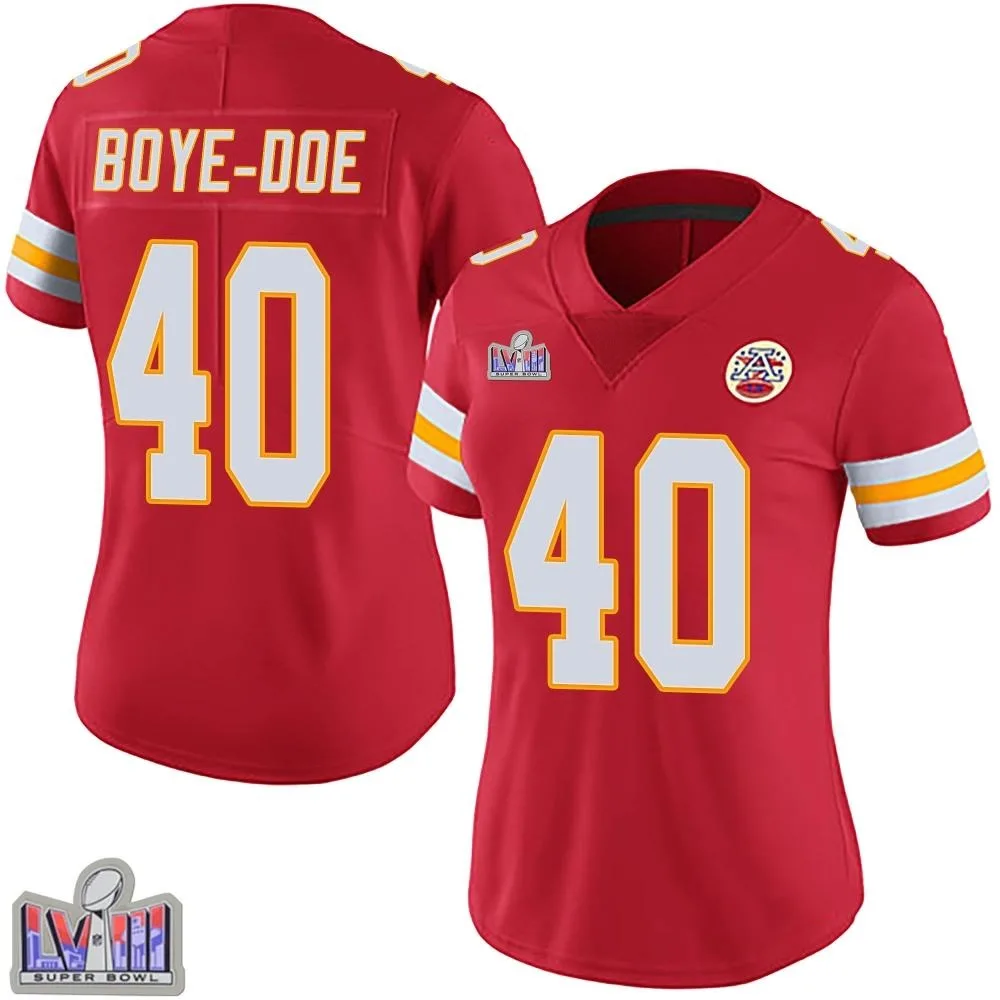 Women's Kansas City Chiefs Ekow Boye-Doe Nike Team Color Vapor Untouchable Super Bowl LVIII Patch Limited Red Jersey Women's Kansas City Chiefs Ekow Boye-Doe Nike Team Color Vapor Untouchable Super Bowl LVIII Patch Limited Red Jersey
