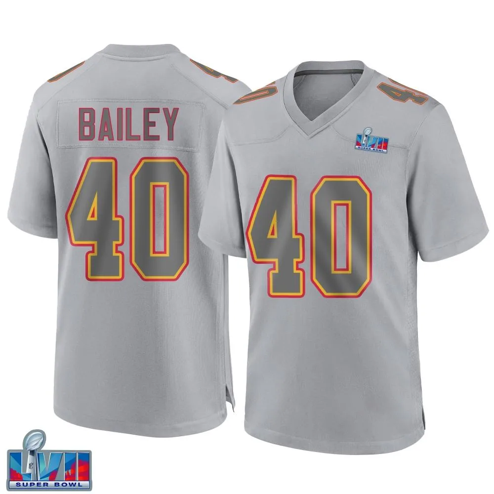 Men's Kansas City Chiefs Emani Bailey Nike Atmosphere Fashion Super Bowl LVII Patch Game Gray Jersey Men's Kansas City Chiefs Emani Bailey Nike Atmosphere Fashion Super Bowl LVII Patch Game Gray Jersey