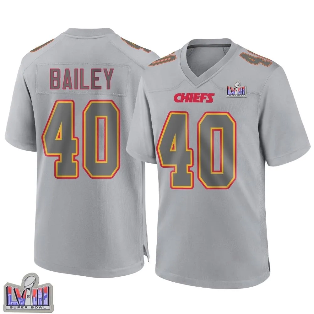 Men's Kansas City Chiefs Emani Bailey Nike Atmosphere Fashion Super Bowl LVIII Patch Game Gray Jersey Men's Kansas City Chiefs Emani Bailey Nike Atmosphere Fashion Super Bowl LVIII Patch Game Gray Jersey