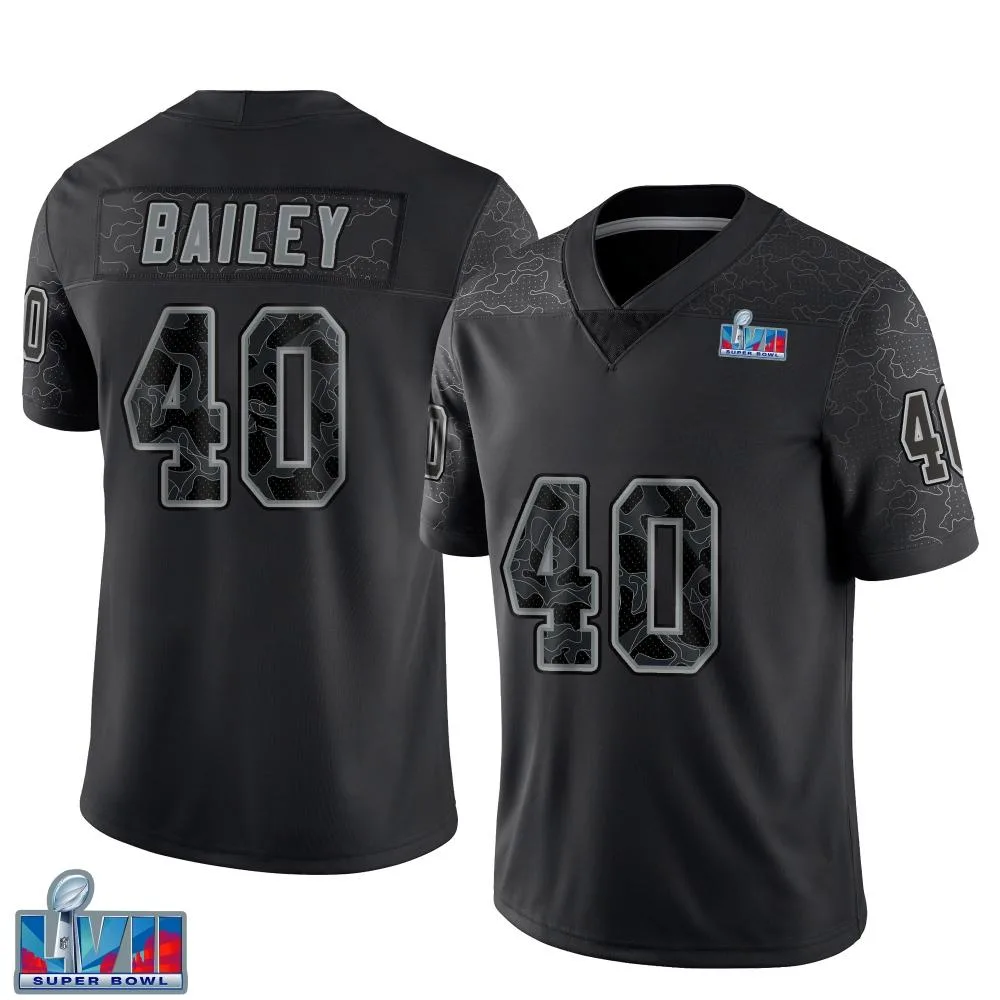 Men's Kansas City Chiefs Emani Bailey Nike Reflective Super Bowl LVII Patch Limited Black Jersey Men's Kansas City Chiefs Emani Bailey Nike Reflective Super Bowl LVII Patch Limited Black Jersey