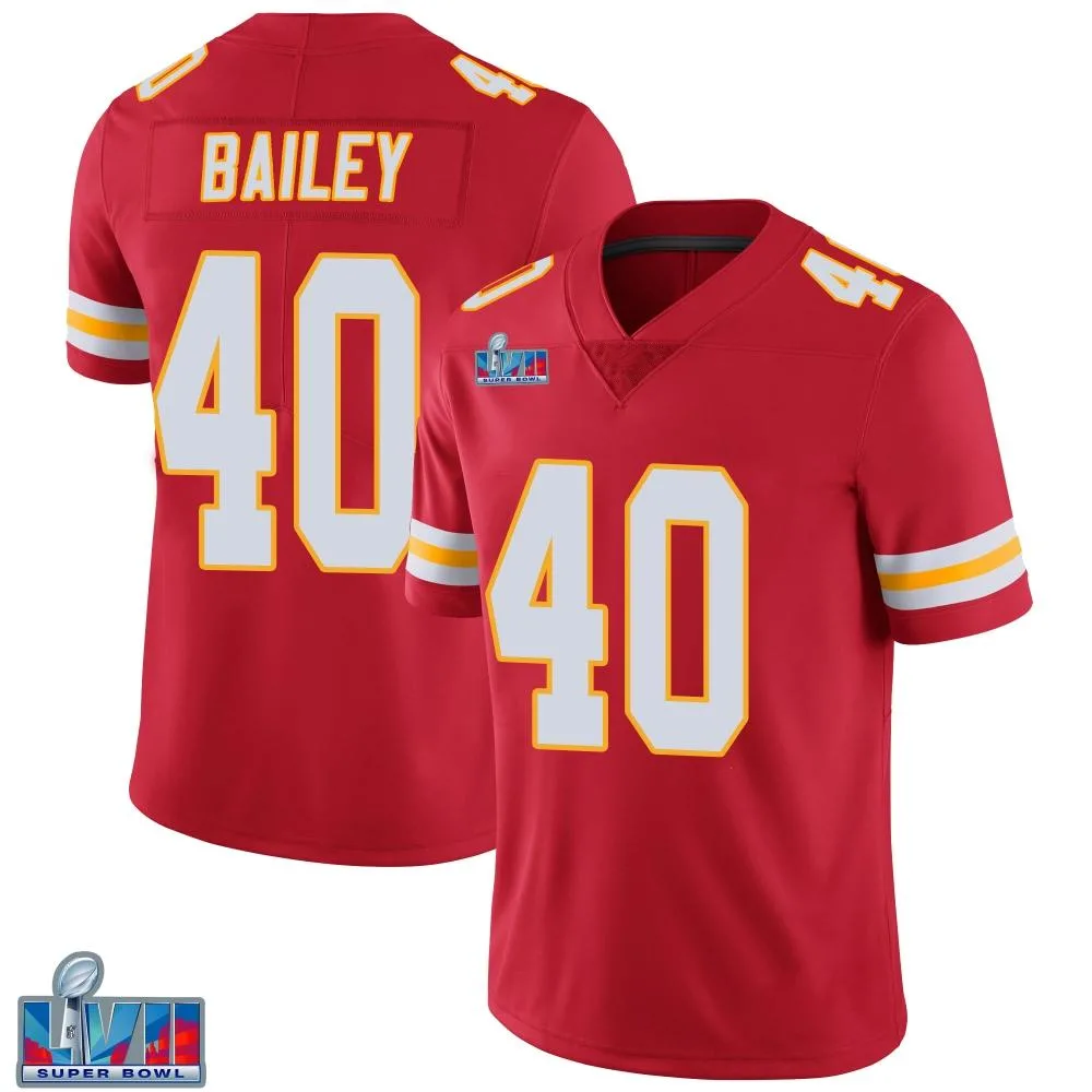 Men's Kansas City Chiefs Emani Bailey Nike Team Color Vapor Untouchable Super Bowl LVII Patch Limited Red Jersey Men's Kansas City Chiefs Emani Bailey Nike Team Color Vapor Untouchable Super Bowl LVII Patch Limited Red Jersey